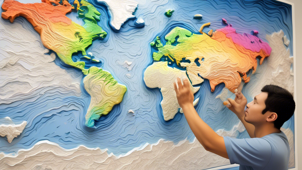 Here is a potential DALL-E prompt for an image related to the article title Discovering the World Through Raised Relief Maps:

A visually impaired person running their fingers over a large, colorful r