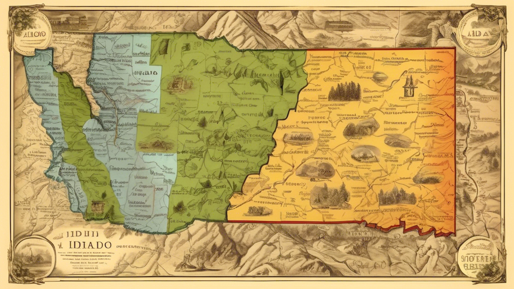 Here is a potential DALL-E prompt for an image relating to the article title Exploring the Gem State: A Comprehensive Map of Idaho:

A highly detailed illustrated map of the state of Idaho, depicting 