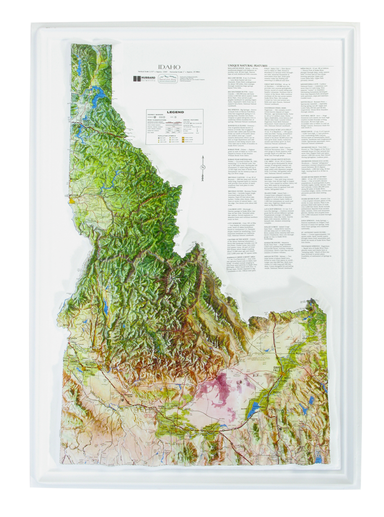 Idaho - Natural Color Relief (NCR) Series Raised Relief Three Dimensional 3D map