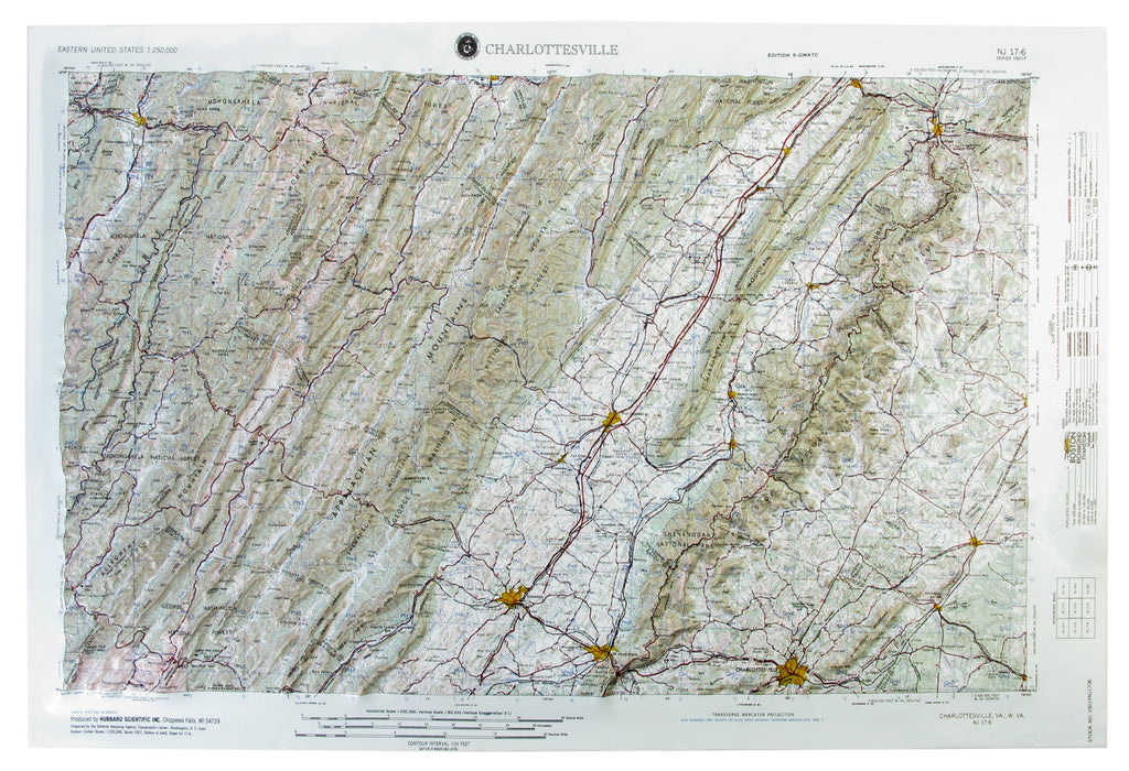 Charlottesville USGS Regional Raised Relief Three Dimensional 3D map