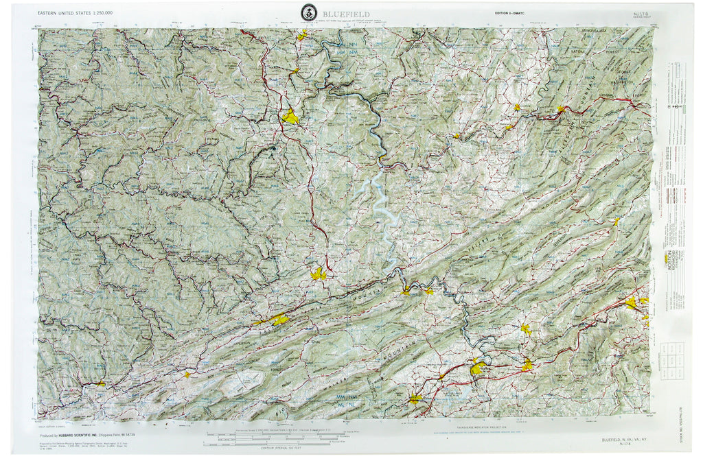 Bluefield USGS Regional Raised Relief Three Dimensional 3D map