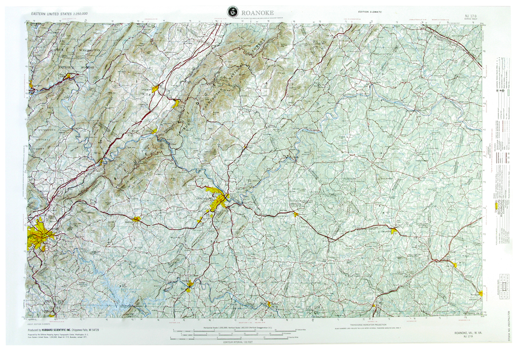 Roanoke USGS Regional Raised Relief Three Dimensional 3D map