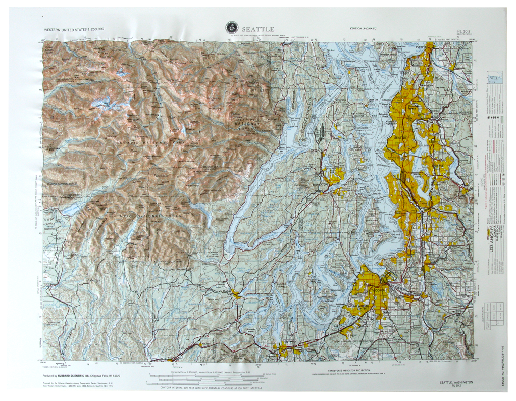 Seattle USGS Regional Raised Relief Three Dimensional 3D map