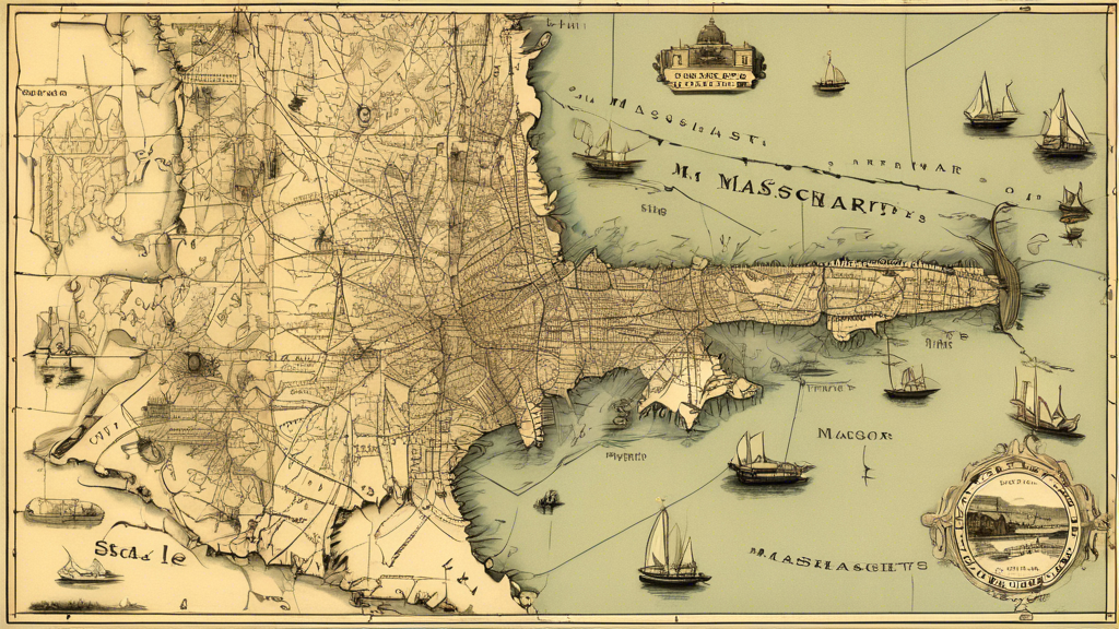 Here is a DALL-E prompt for an image related to the article title Exploring the Bay State: A Comprehensive Map of Massachusetts:

A highly detailed vintage-style map of the state of Massachusetts, sho