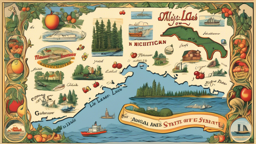 Here's a potential DALL-E prompt for an image related to the article title The Great Lakes State: An Exploratory Map of Michigan:

An illustrated map of the state of Michigan with icons and drawings r