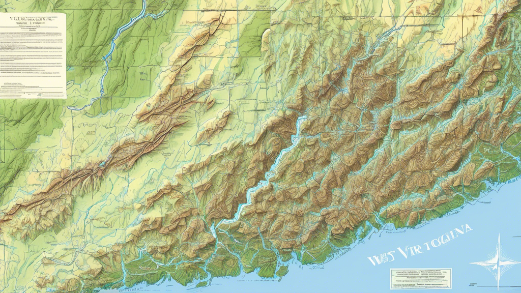 A topographical map of West Virginia featuring highly detailed terrain elevations, major rivers and watersheds, mountain ranges like the Appalachians, forests and parks, roads and cities like Charlest
