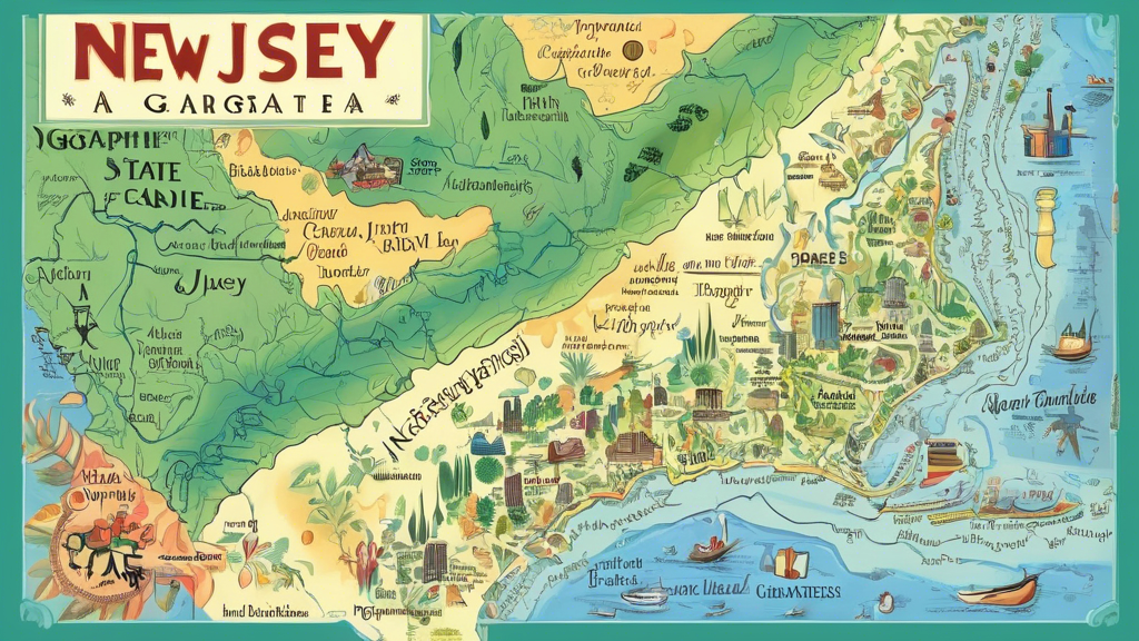 Here is a DALL-E prompt for an image related to the article title New Jersey: A Comprehensive Guide to the Garden State's Geography:

An illustrated topographical map of the state of New Jersey, showi