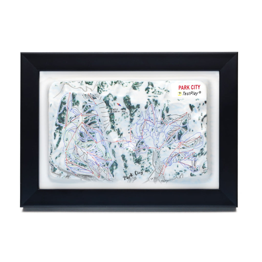 TestPlayNA 3D ski resort map of Park City showing vast terrain, runs, and lifts