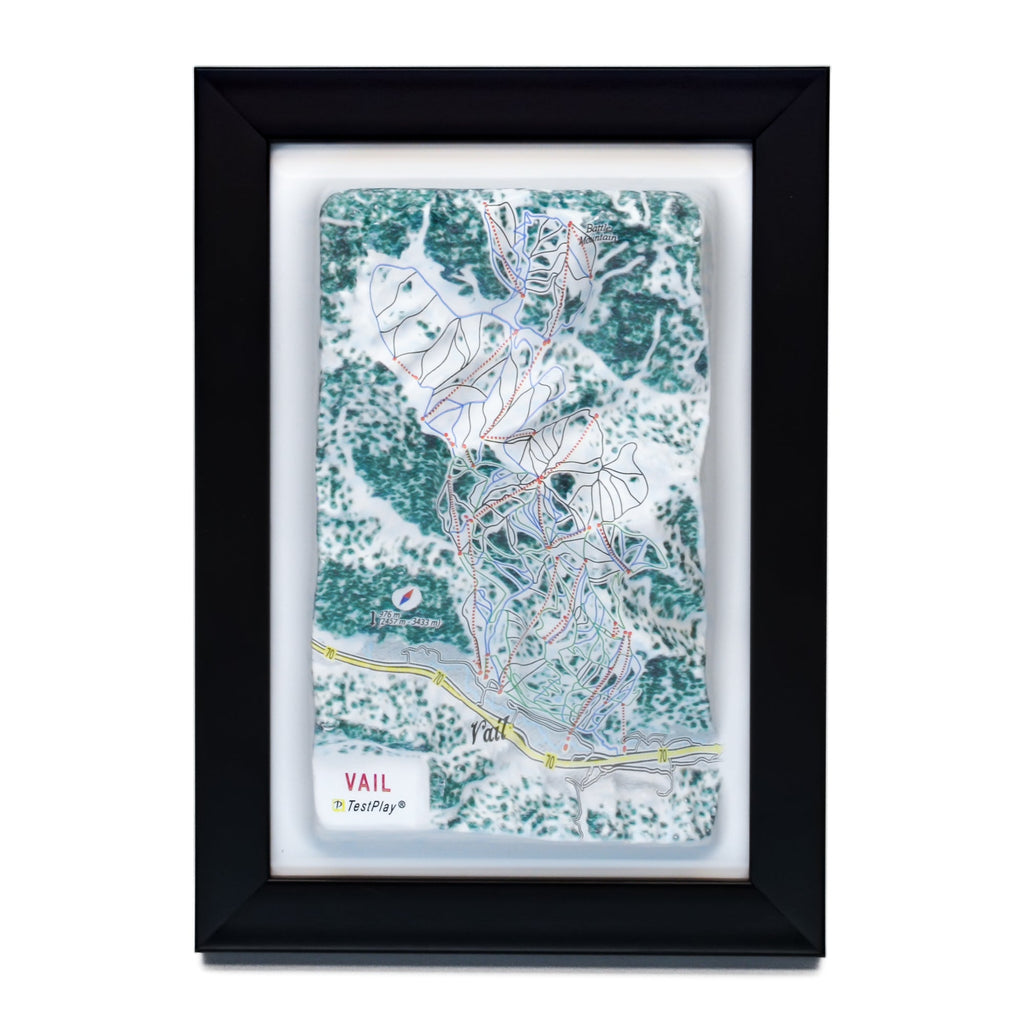TestPlayNA 3D ski resort map of Vail, Rocky Mountains showing terrain, runs, and back bowls