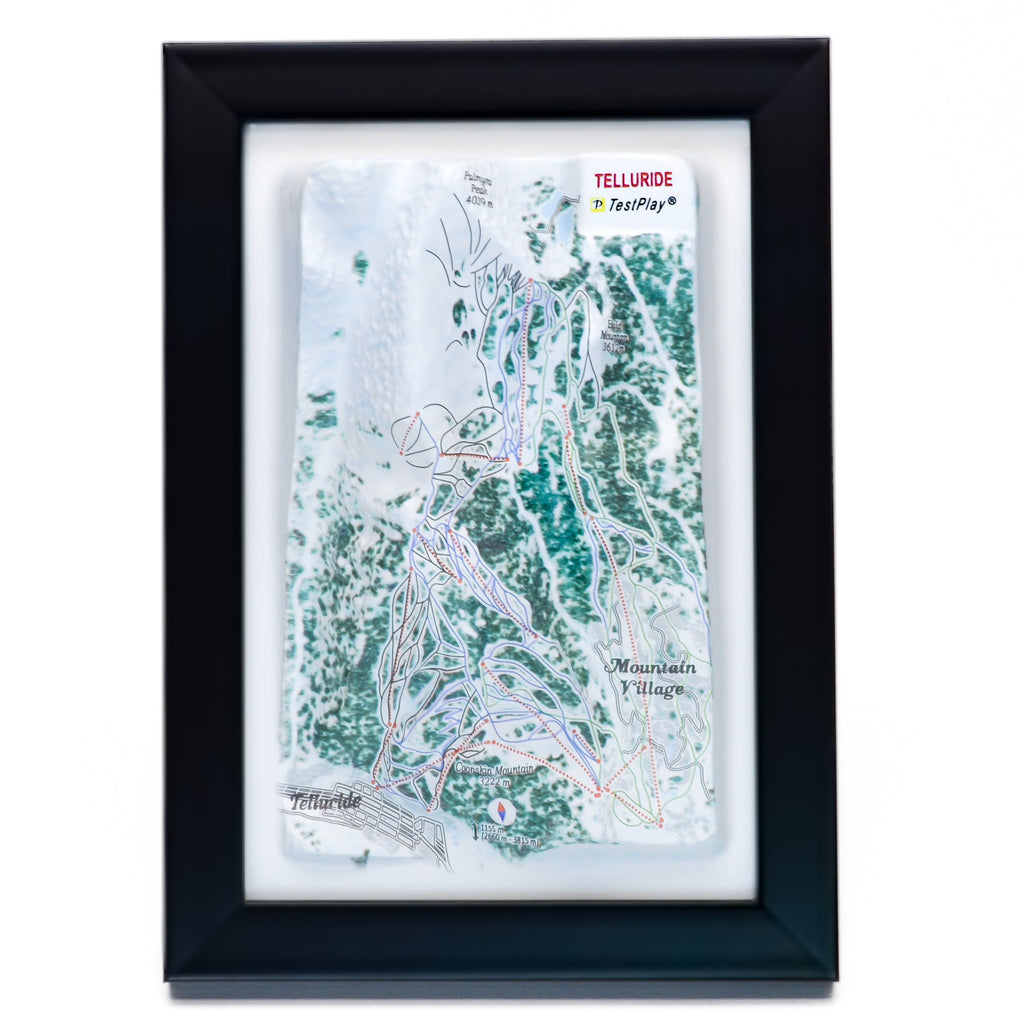 TestPlayNA 3D ski resort map of Telluride showing diverse terrain, runs, and lifts