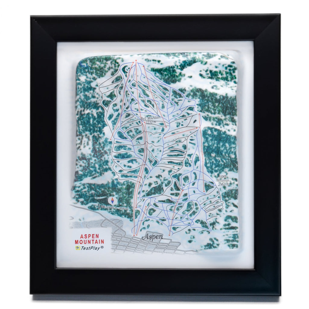 TestPlayNA 3D ski resort map of Aspen Mountain showing challenging terrain and lifts