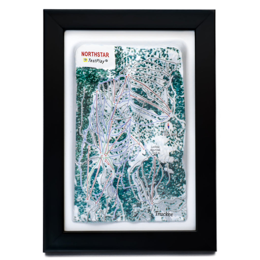 TestPlayNA 3D ski resort map of Northstar, Lake Tahoe showing terrain, runs, and lifts