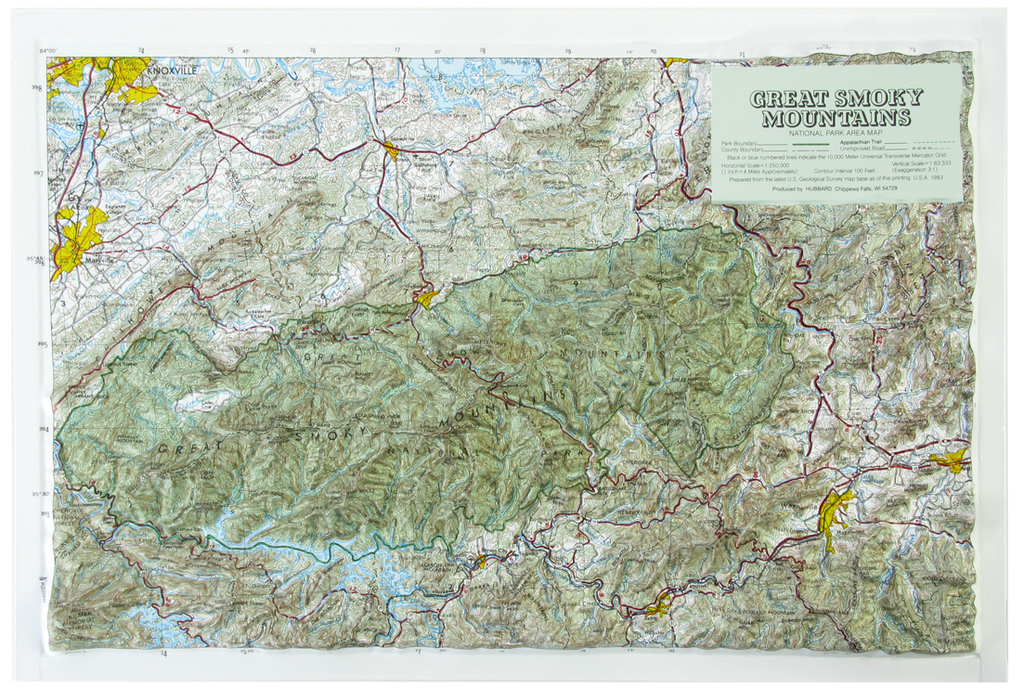 Great Smoky Mountains National Park Raised Relief Three Dimensional 3D Map