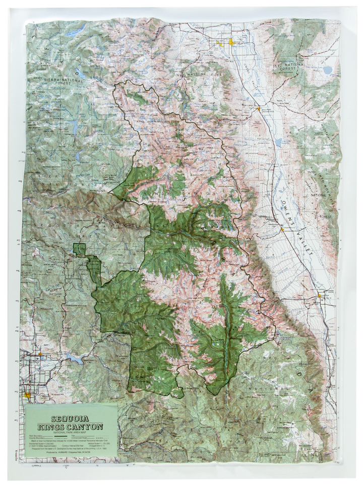 Sequoia-King Canyon National Park Raised Relief Three Dimensional 3D Map