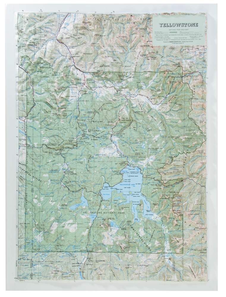 Yellowstone National Park Raised Relief Three Dimensional 3D Map