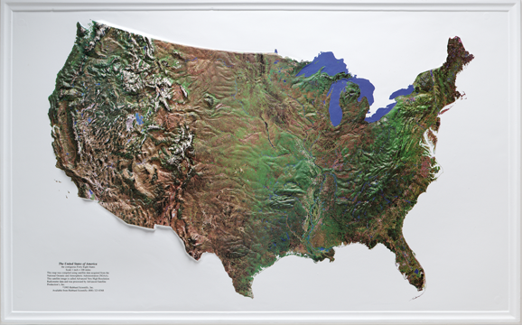 United States Mainland - Satellite Raised Relief Three Dimensional 3D map