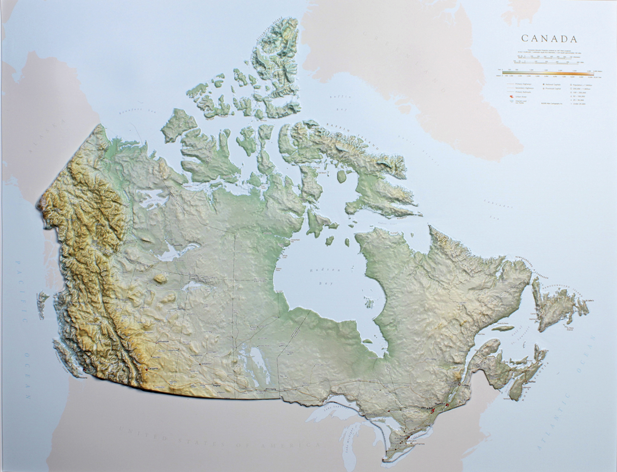 Canada Raised Relief Three Dimensional 3D map