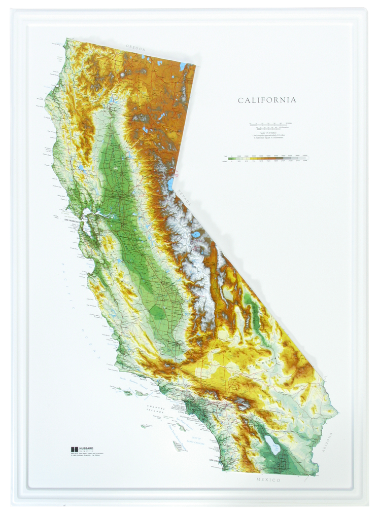 California Raised Relief Three Dimensional 3D map