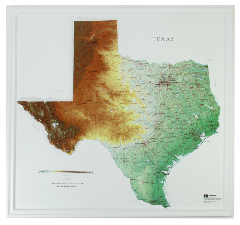 Texas Raised Relief Three Dimensional 3D map