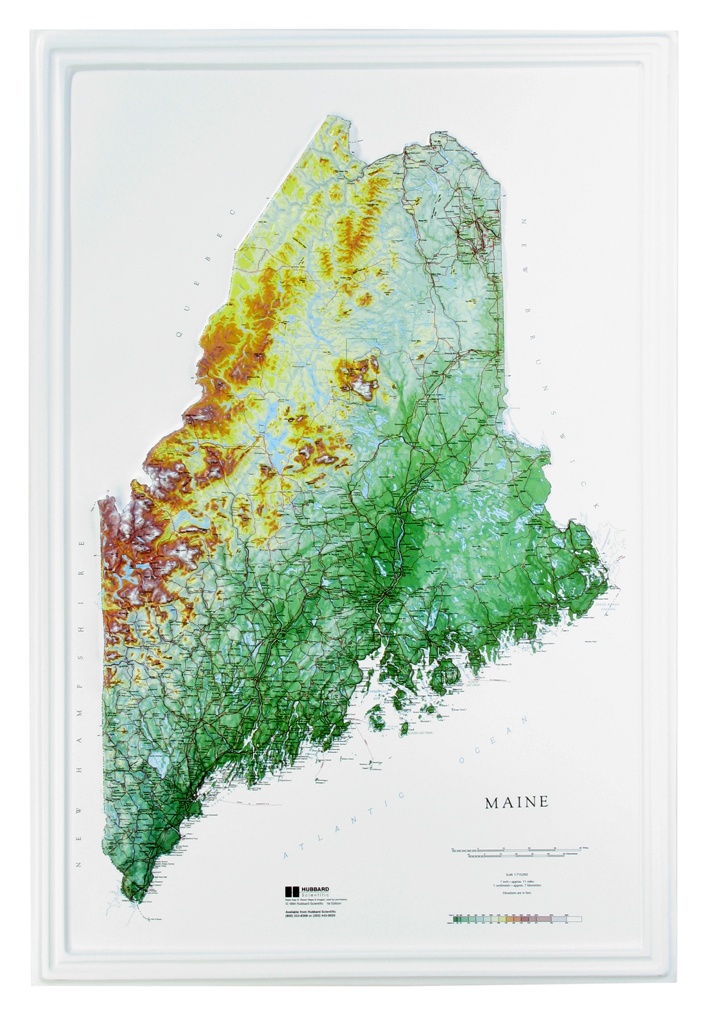 Maine Raised Relief Three Dimensional 3D map