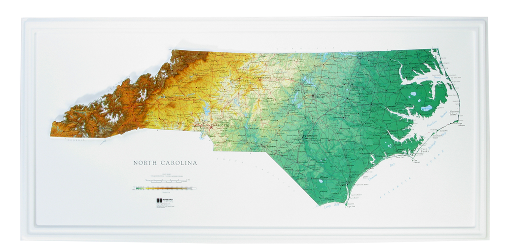 North Carolina Raised Relief Three Dimensional 3D map