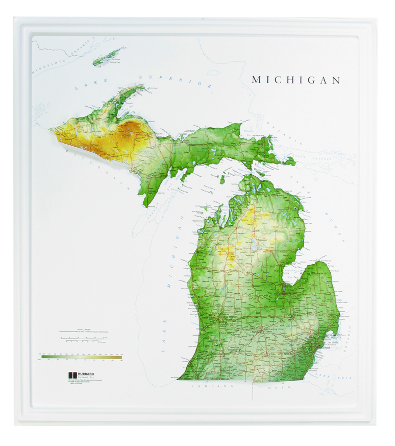 Michigan Raised Relief Three Dimensional 3D map