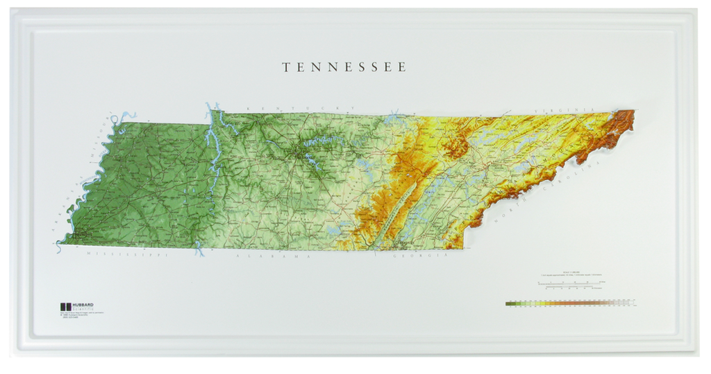 Tennessee Raised Relief Three Dimensional 3D map