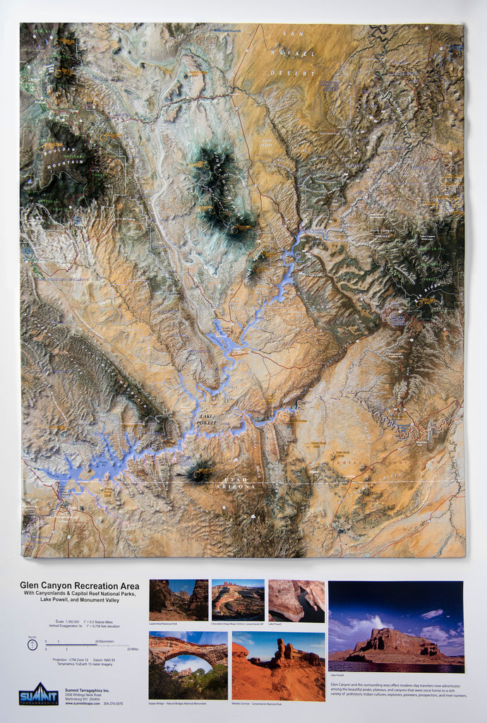 Glen Canyon Recreation Area Three Dimensional 3D Raised Relief Map