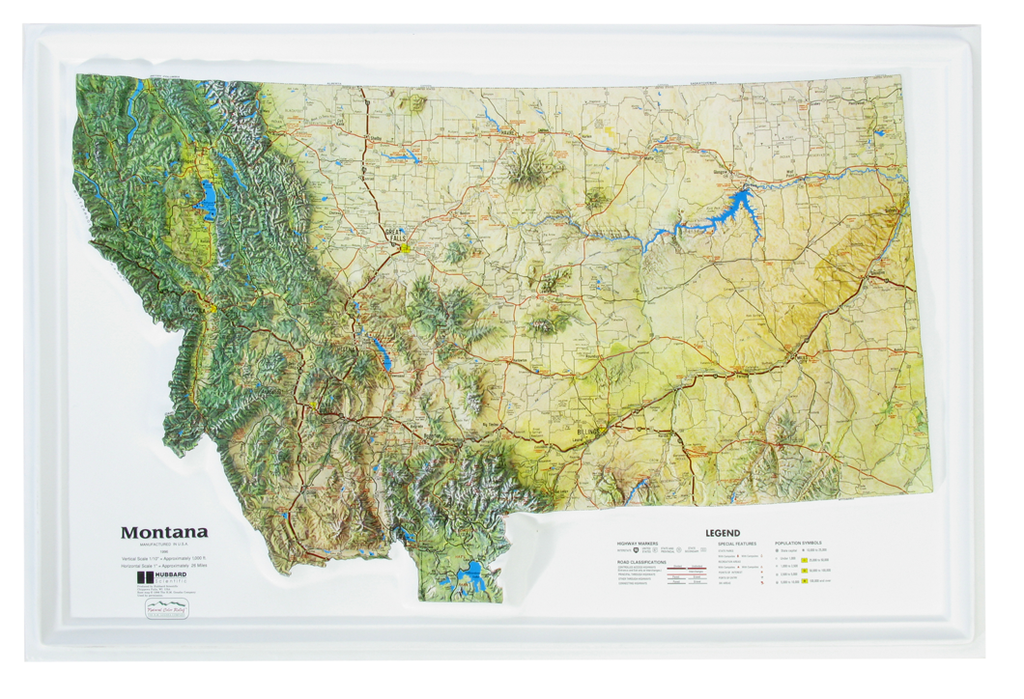 Montana - Natural Color Relief (NCR) Series Raised Relief Three Dimensional 3D map
