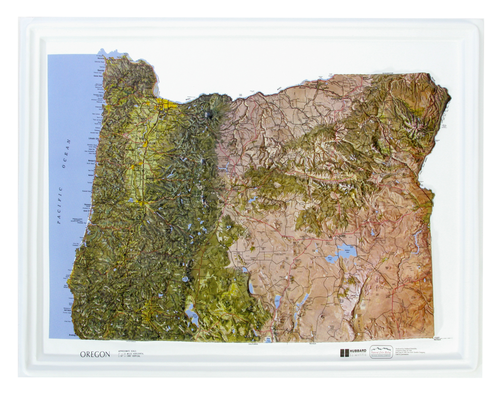 Oregon - Natural Color Relief (NCR) Series Raised Relief Three Dimensional 3D map