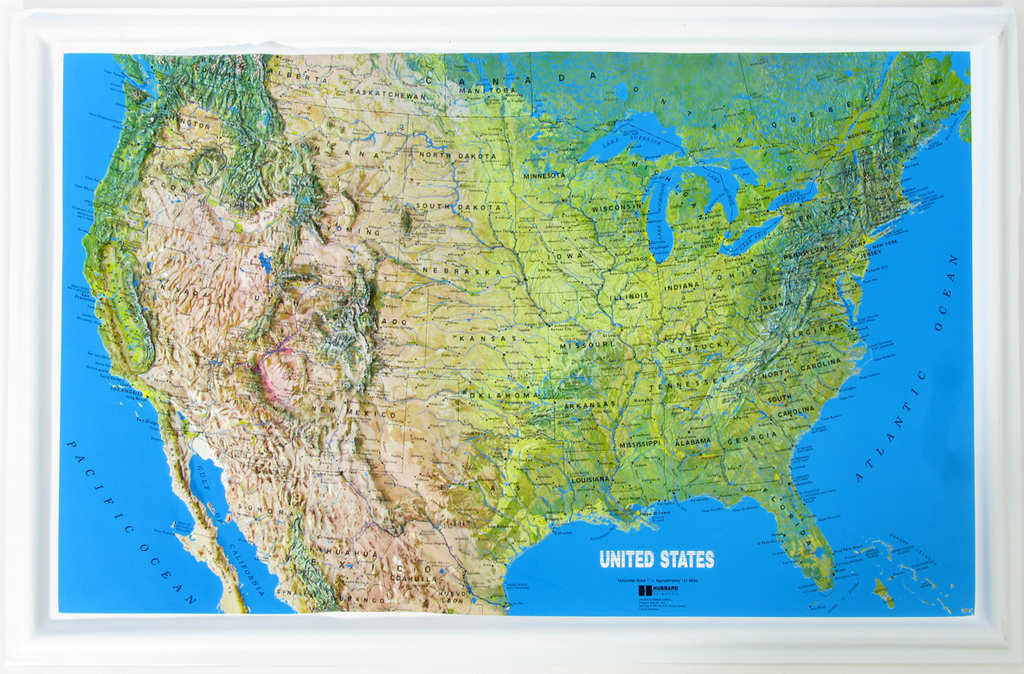US Mainland - Natural Color Relief (NCR) Series Raised Relief Three Dimensional 3D map