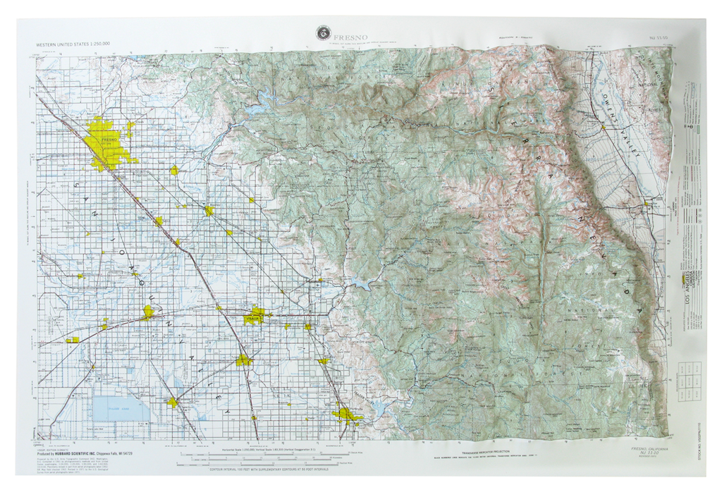Fresno USGS Regional Raised Relief Three Dimensional 3D map