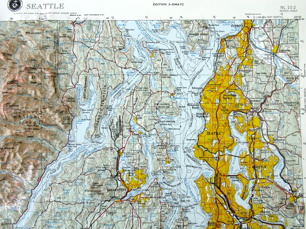 Seattle USGS Regional Raised Relief 3D map – RaisedRelief.com