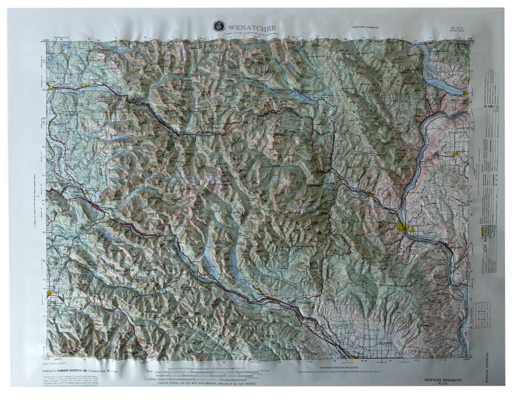Wenatchee USGS Regional Raised Relief Three Dimensional 3D map