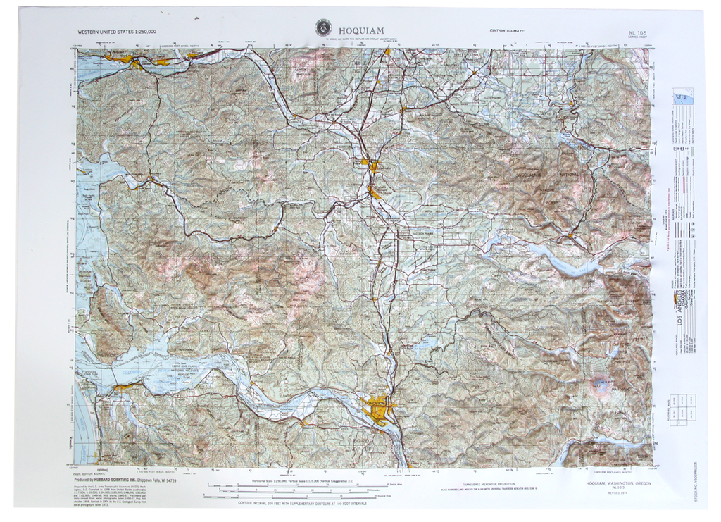 Hoquiam USGS Regional Raised Relief Three Dimensional 3D map