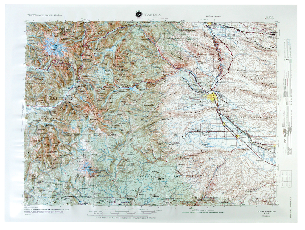 Yakima USGS Regional Raised Relief Three Dimensional 3D map