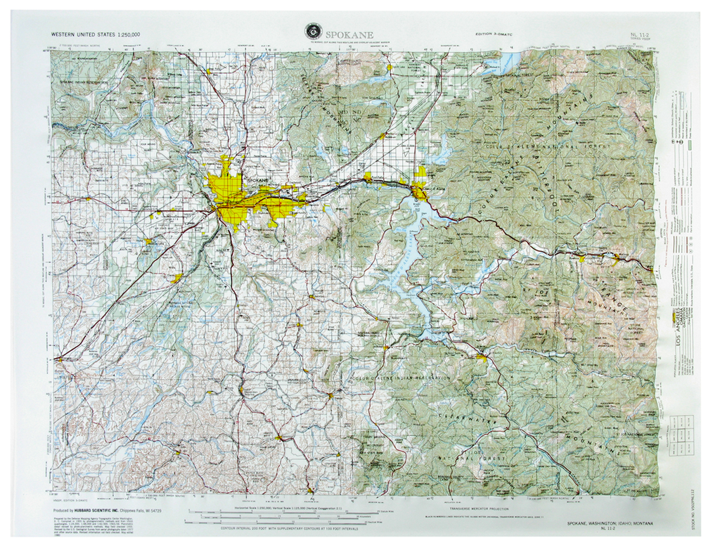Spokane USGS Regional Raised Relief Three Dimensional 3D map