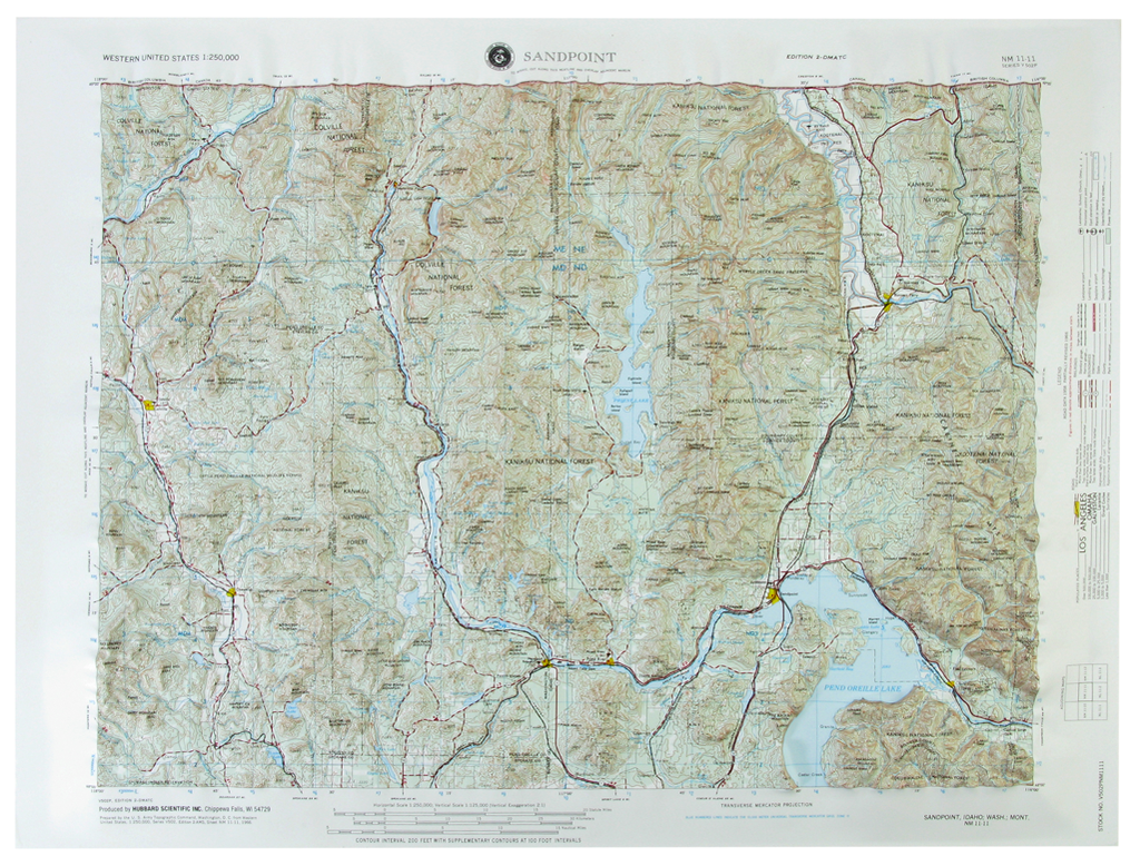 Sandpoint USGS Regional Raised Relief Three Dimensional 3D map