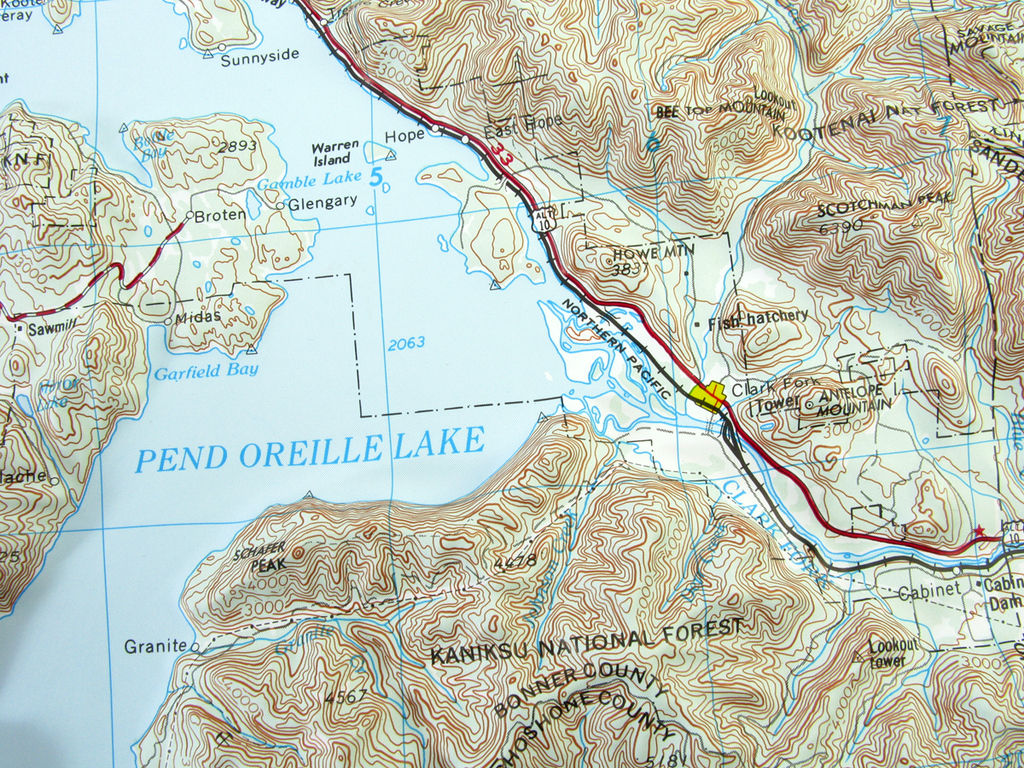 Sandpoint, WA, ID, MT, Hubbard online Raised Relief Map