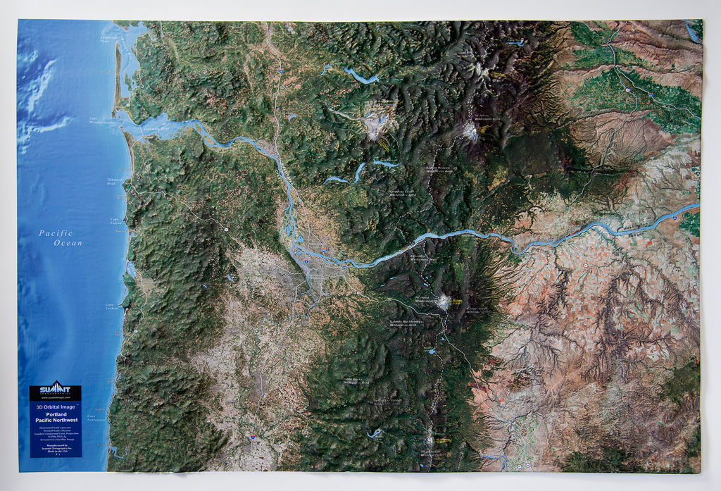 Portland Pacific Northwest Satellite Image Three Dimensional 3D Raised Relief Map