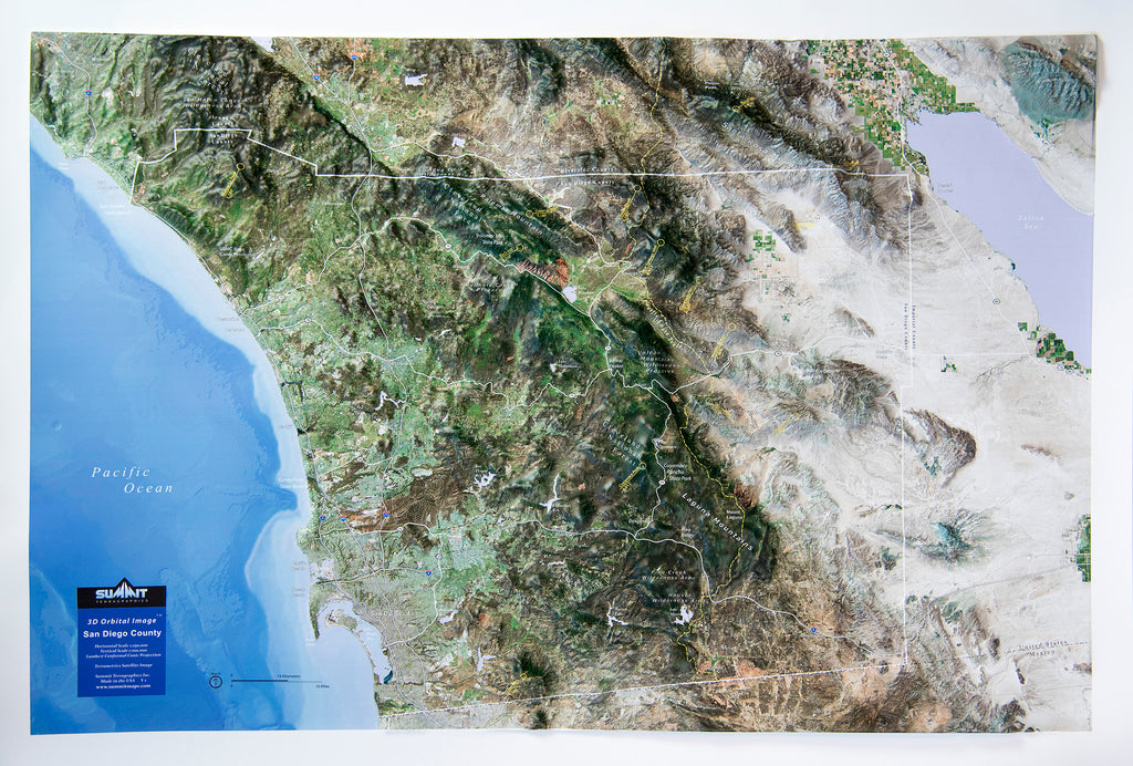 San Diego County Satellite Image Three Dimensional 3D Raised Relief Map