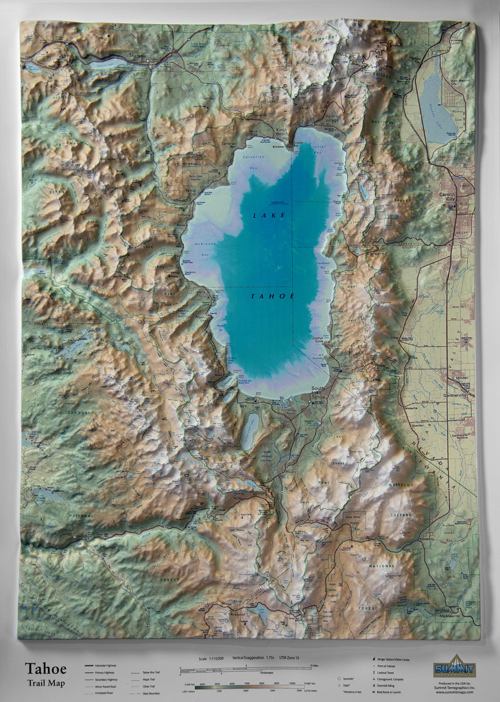Tahoe Trail Map Three Dimensional 3D Raised Relief Map