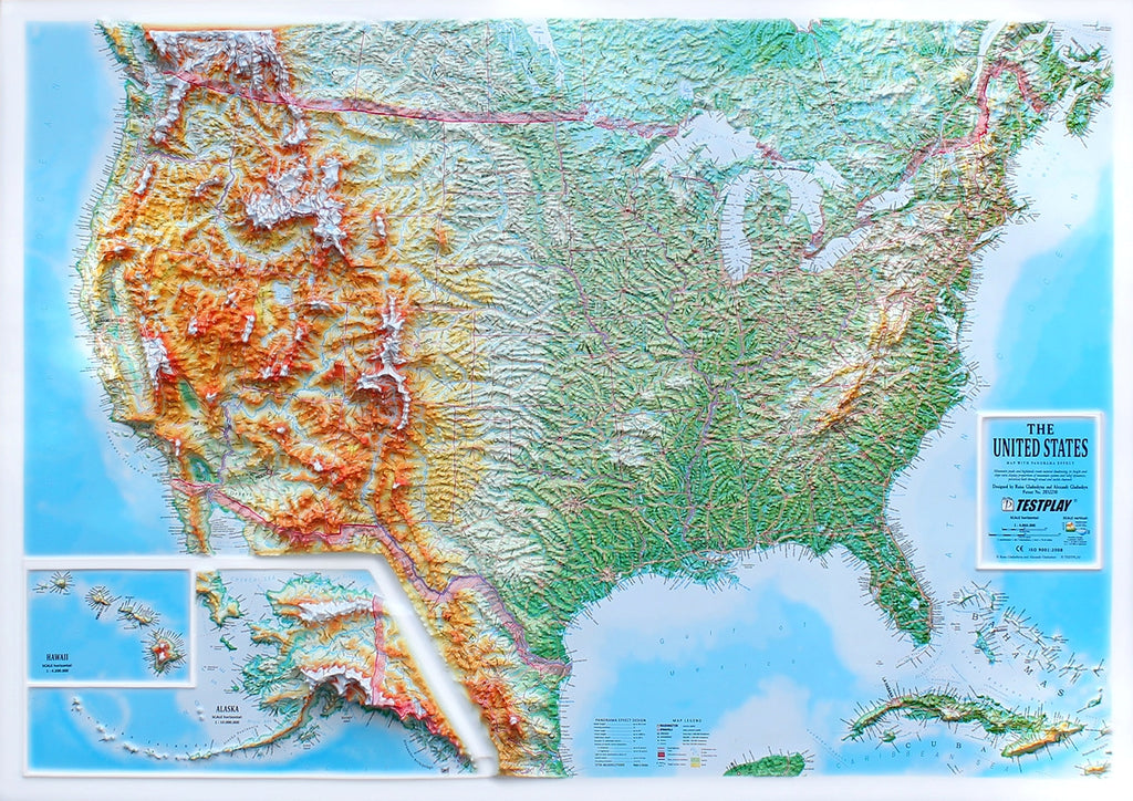 United States Three-Dimensional 3D Raised Relief Map